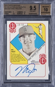 2015 Topps Heritage “51 Collection Autographs” #H51AMT Mike Trout Signed Card (#18/50) - BGS GEM MINT 9.5/BGS 10
